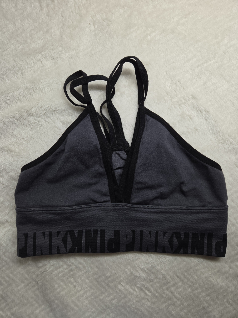 PINK Victoria's Secret Charcoal Gray Strappy Sports Bralette Plunge V-neck XS
